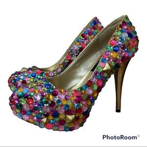 Haus of Price Women’s Size 7.5 Dazie Stilettos Multicolor Bling Designer Heels